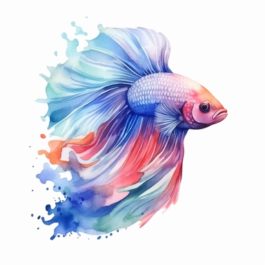 betta fish, watercolor clipart, minimalist, bright colors, isolated white background, 8k