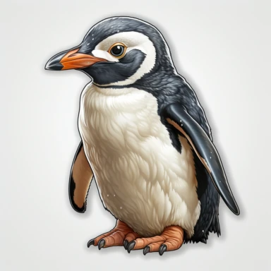 cute pinguin, realistic, ultradetailed, watercolor, clean edges, no background, no shadow, no shadow in the background, clean edges, no splashes, no cropping, white outline, clipart, sticker outline