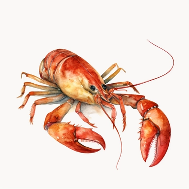 Watercolor crawfish clipart, white isolated background, space out, hd