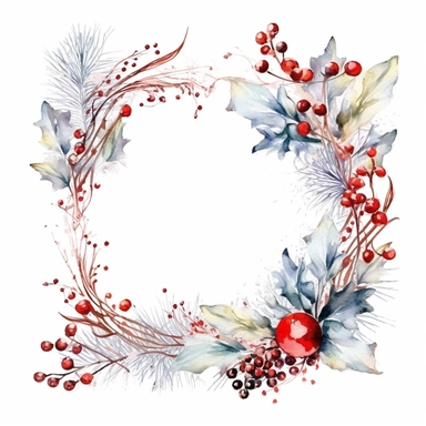 stunning christmas frame made of snowy branches , beautiful Christmas clipart, soft faded colors, beautiful watercolor art by Marjolein Bastin, Thomas Kinkade, Carl Larsson, Norman Rockwell, Susan Wheeler, isolated on white background