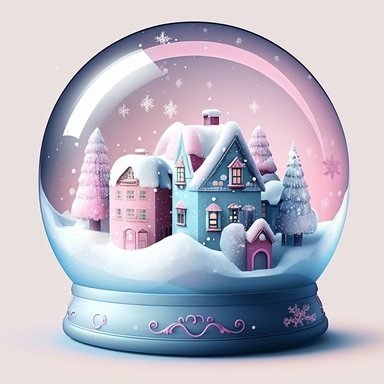 Christmas Village in a Snowglobe ClipArt Pink and blue colour