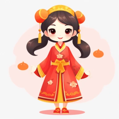 Clip art Chinese New Year costume, flat color, thick lines, cute cartoon white background 8k,--q3
