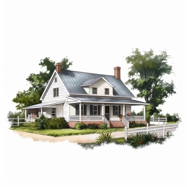 farm house photorealistic clipart,on white background with margins