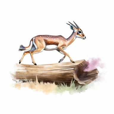 cute gazelle, gracefully leaping over a fallen log, soft pastels, clipart, on a white background