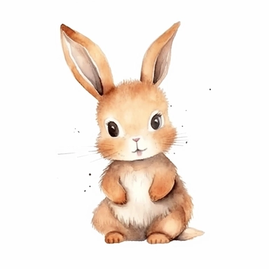 watercolor cute baby rabbit woodland animal,single object,watercolor illustration, cartoon clipart, white background for removing background