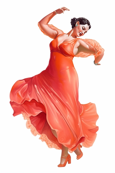 colour pencil clipart, fullbody beautiful plus-size woman dances flamenco, hd, on white background, space out,