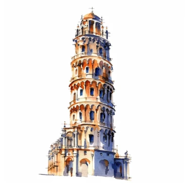 a Italy Leaning Tower of Pisa in the style of watercolour clipart with detailed brush strokes