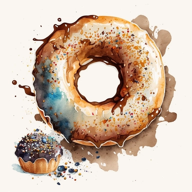 watercolour coffee glazed American doughnut with biscoff crumbs on top beautifully deatailed coffee glazed doughnut ,png image,high resolution,300 dpi,graphic clipart, computer graphics