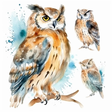 watercolor owl clipart - watercolor clipart - watercolor bird, single design, detailed