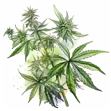 Clipart, vintage, watercolor, Cannabis sp, multifogliate, botanical illustration, hand drawn, texture