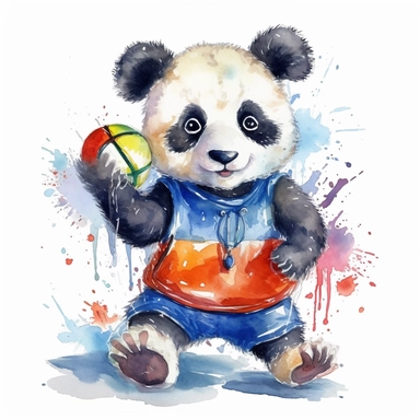 cute panda doing random sports, pandas doing activity, watercolor clipart, transparent background