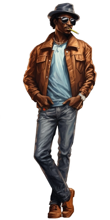 3d black man smoking a cigar Afrocentric in the style of realistic and hyper-detailed renderings, Hip Hop hollywood, bronzepunk, rendered in maya, jane small, rounded, jean restout clipart, graphic vector clipart, graphic vector, isolated on white background