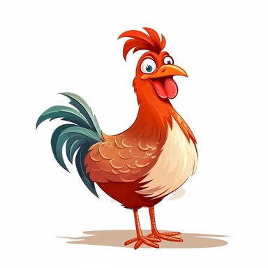friendly cartoon chicken modern clipart vector, white background, no outline