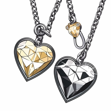 clipart elements, digital art style, gold y2k chains with diamond crusted heard pendant by cartier and tiffany, clipart vector isolated on a white background,