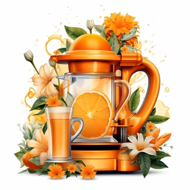 orange fruit juice machine, flower digital clipart on white background 1000