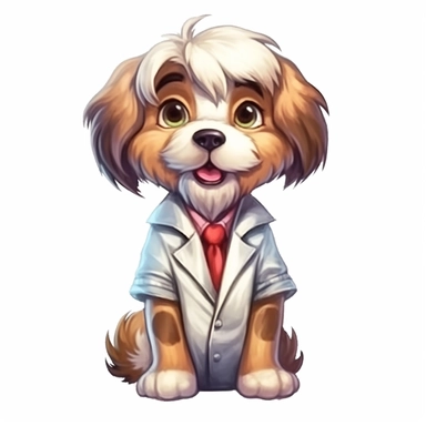 cute Dog character wearing doctor clothes and doctor element with happy face,front facing on isolated background,with happy face and expression,Animal Sublimation Clipart,no splash watercolor,white background, ultra detailed clipart, cut out image, colorful watercolor realistic, cartoon style, ultra HD, sharp and clean art