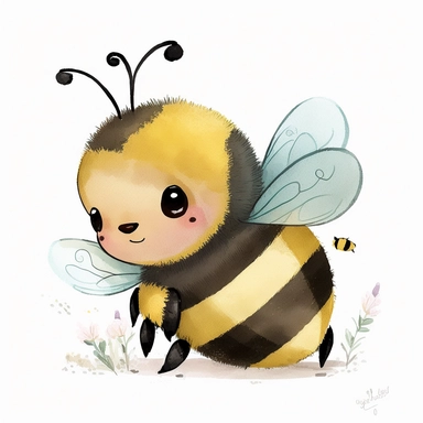 detail cute disney bumble bee watercolour art style nursery clipart, plain background