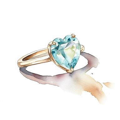 watercolor of engagement ring with heart shaped diamond clipart