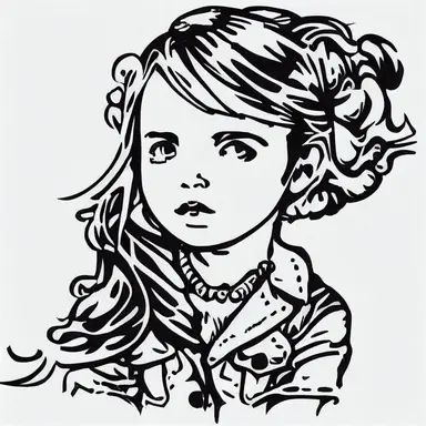 simple drawing, 1 , 1bit, 1 white steampunk little girl, 1 sticker art, 1 color by numbers, 1 coloring page for adults, 1 , printable outlined artwork, 1 coloring book page, 1, line art, 1 white backdrop, crisp lines, vector image, svg style, clipart style,