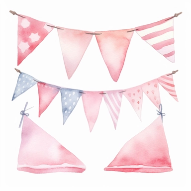 bunting flags for nursery watercolor clipart