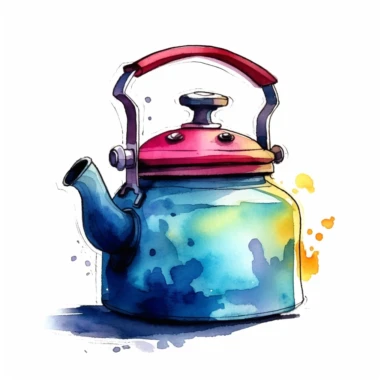 a kitchen kettle in the style of watercolour clipart with detailed brush strokes