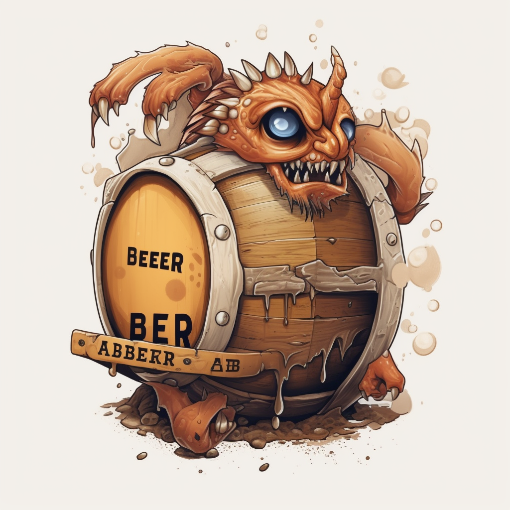 vector art, logo design, beer keg monster drawing, beer keg monster