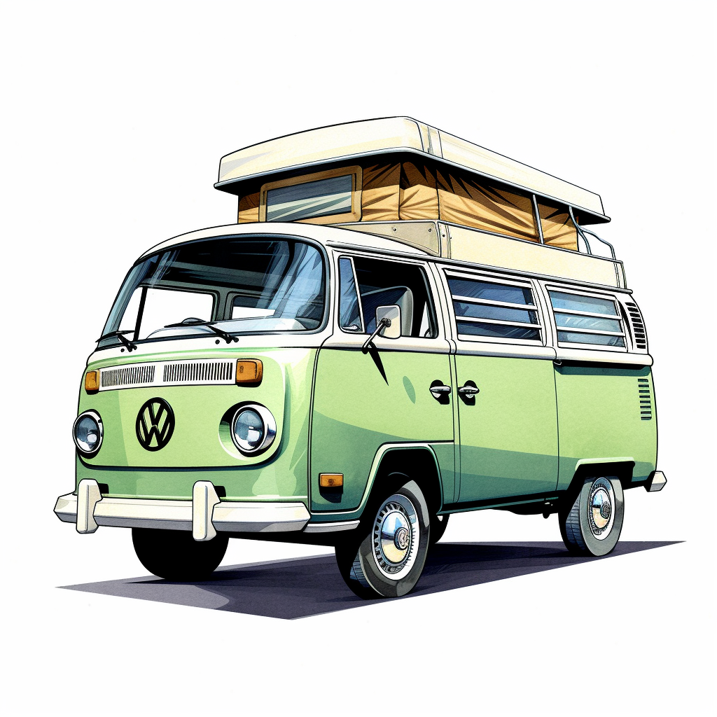 in clipart style, A meticulously crafted illustration of a Green 1970 ...