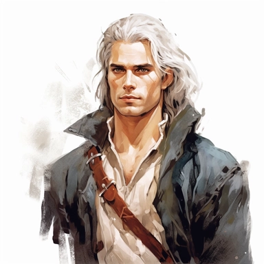 beautiful stunning handsome young man as The witcher character, paint art style, clipart, white background, superrealistic, one of a kind