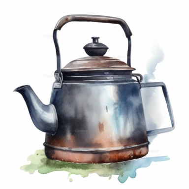 Watercolor camp kettle clipart, realistic and highly detailed, on white background, HQ, HD