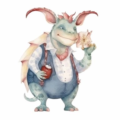 a cute WATERCOLOR daddy dragon, WATERCOLOR clipart, isolated white background 8k