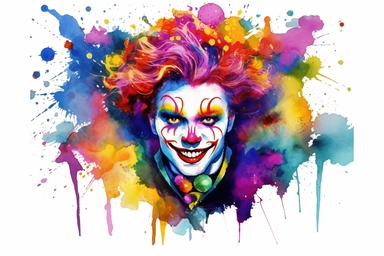 colorful vibrant bright neon clown, watercolor clip art