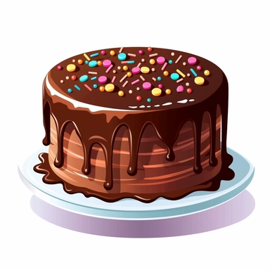 Generate a clipart image of a chocolate fudge birthday cake white background. Design the cake with layers of moist chocolate cake and thick, creamy chocolate fudge frosting. Add sprinkles or chocolate chips for decoration.