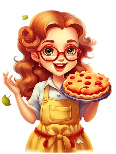 girl baking apple pie cartoon style clipart