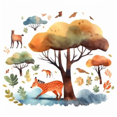 simplified African safari tree clipart, simple shapes, no lines, no outlines, clipart most popular on etsy, featured on dribble, minimalist, computer vector graphic design clip art, watercolor illustration clipart, watercolour clipart, watercolor illustration for kids and children, book illustration, print on demand image, PNG transparent background