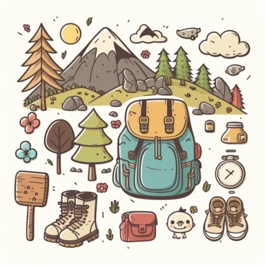 cute hand-drawn Hiking clipart , vector,illustration, on white background