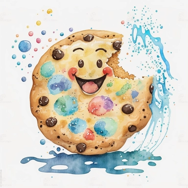 an adorable , cute cookies , funny, smile , watercolour , watersplash , clipart, white background,