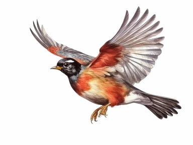 Redwing flying Watercolor isolated on white background, Watercolor Clipart painting, high quality, HD, children's book illustrations, realistic lifelike figures, white background