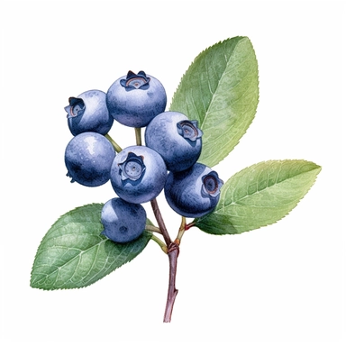 A delightful watercolor illustration and clipart of a blueberry, presented against a clean white background. The watercolor technique beautifully captures the vibrant blue hue of the blueberry, with subtle variations and soft brushstrokes that highlight its plumpness and juiciness. The illustration showcases the intricate details of the blueberry, from its round shape to the tiny crown-like structure on top. The white background provides a striking contrast, allowing the rich color of the bluebe