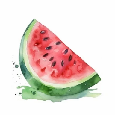 Watercolor A juicy watermelon slice with seeds clipart, Minimalist, bright colors, isolated white background, 8k