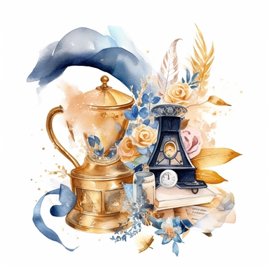 Bring to life a watercolor clipart of a dreamy prom decoration that will make memories last forever, white background