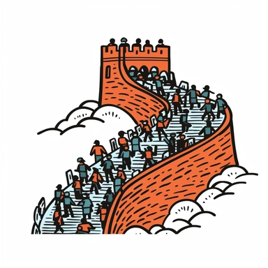 great wall of china, keith haring style, clipart, white background