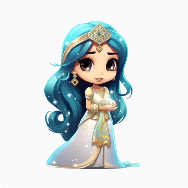 Chibi frozen beautiful arabian princess Jasmine cute clipart, procreate style