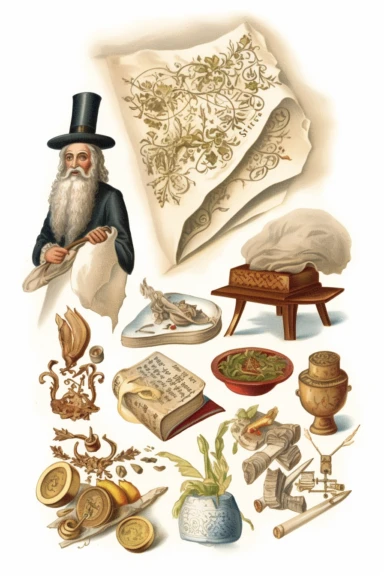 a page of clipart ephemera, white background, passover, jewish