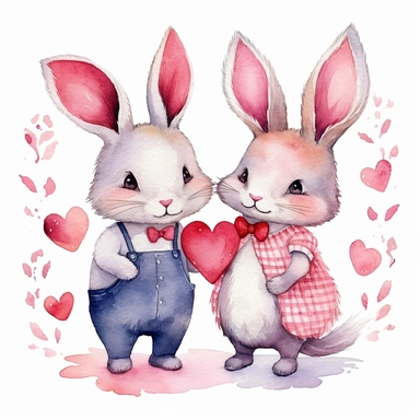 watercolor bunnies in love clipart on white background