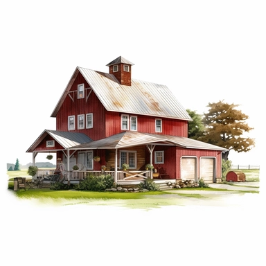 farm house photorealistic clipart,on white background with margins