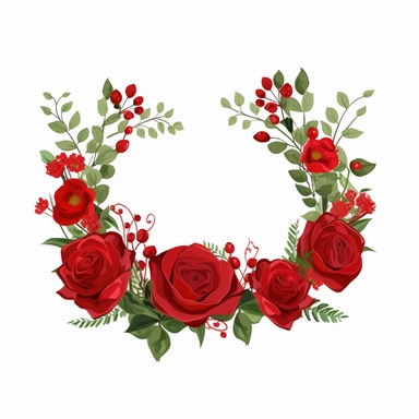 red rose Flower crown clipart, white background Flat design