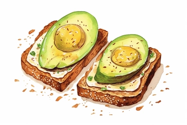 digital illustration avocado toast Clipart,h, isolated on white background, spaced out