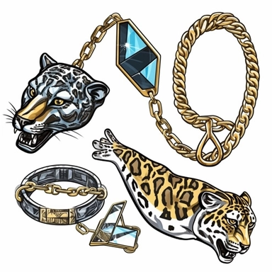 clipart neo tradional elements, expensive gold and diamond gaudy exotic chain necklaces, bracelets, rings, earrings by cartier tiffany pandora Inspired clothing clipart vector isolated on a white background, rapcore