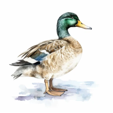 mallard duck full body clipart + white background + watercolor rustic style