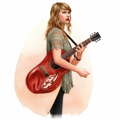 Hand drawn Taylor swift, the eras concert outfits, half body, very detailed and realistic, watercolor, white background with margins, clipart style